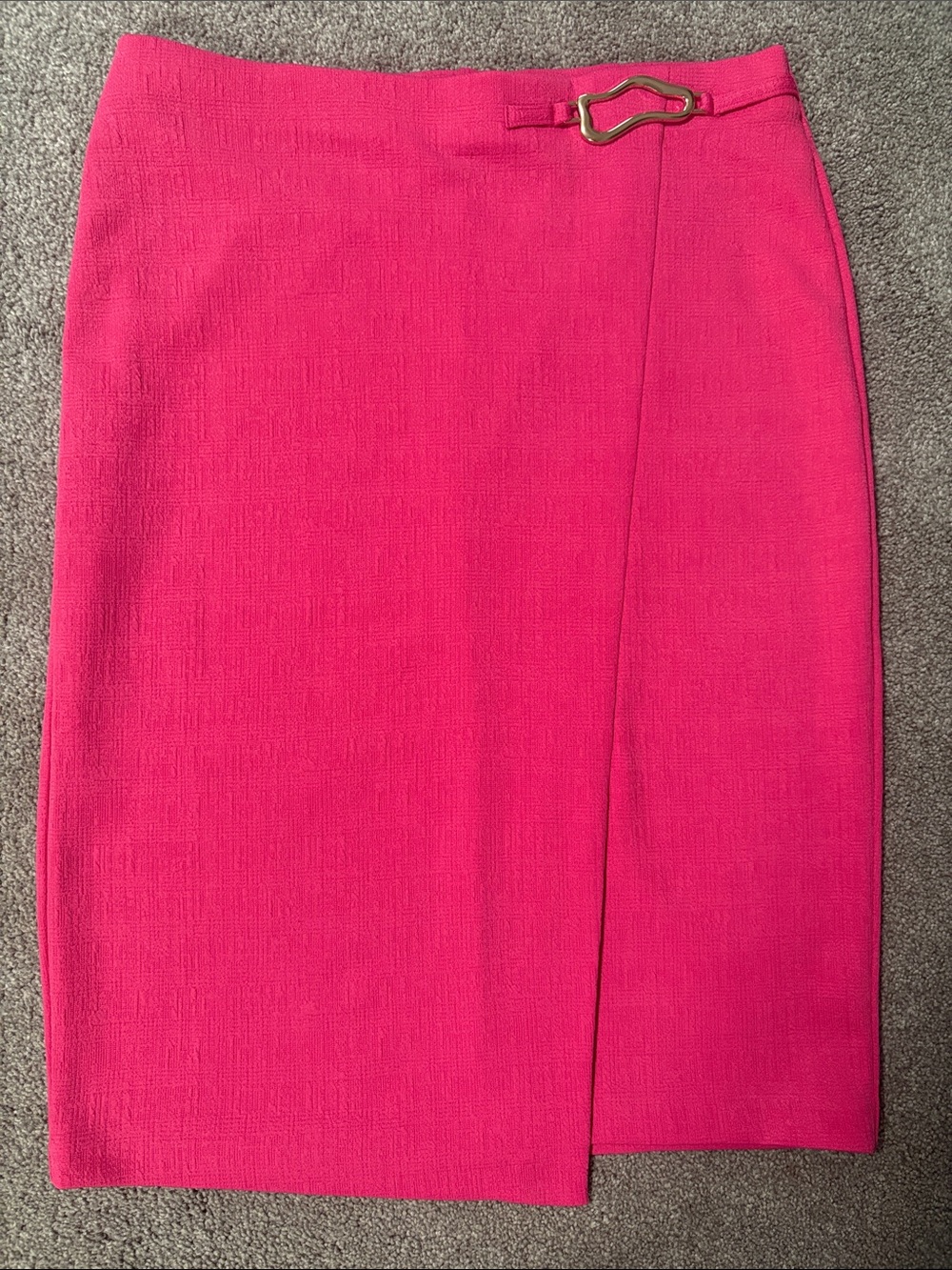 Fuchsia Wrap-Front Pencil Skirt with Decorative Buckle